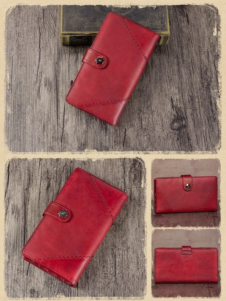 Grey Vintage Womens Leather Bifold Long Wallet Tan Phone Clutch Purse for Ladies