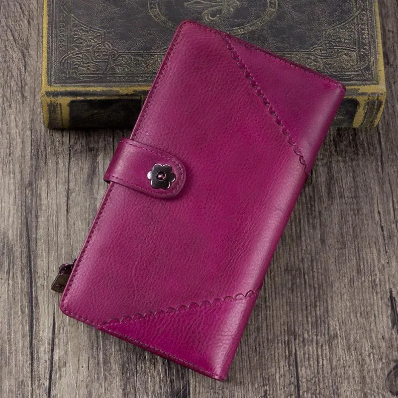 Grey Vintage Womens Leather Bifold Long Wallet Tan Phone Clutch Purse for Ladies