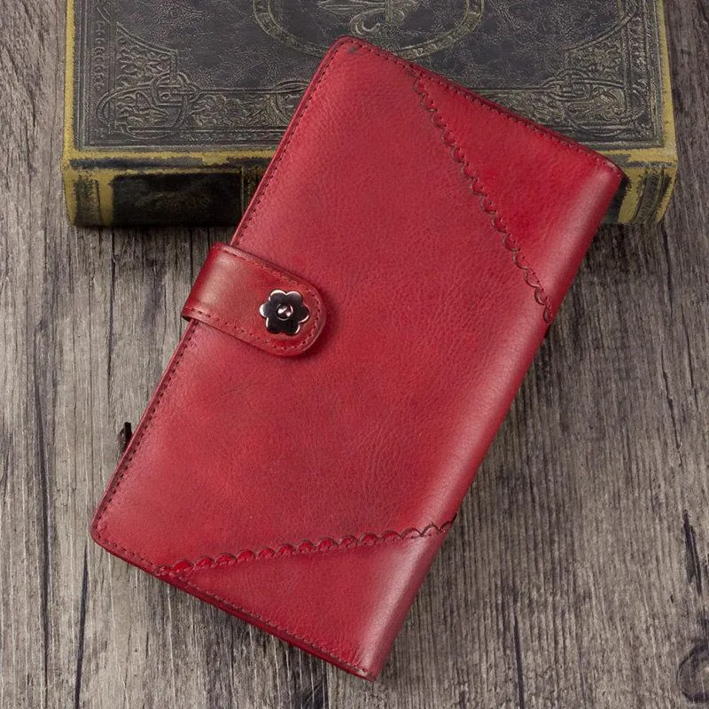 Grey Vintage Womens Leather Bifold Long Wallet Tan Phone Clutch Purse for Ladies