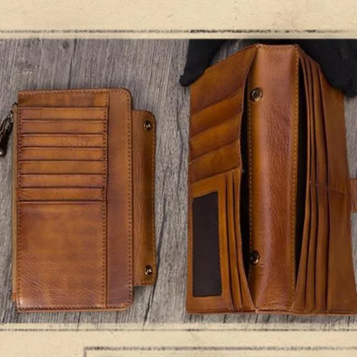 Grey Vintage Womens Leather Bifold Long Wallet Tan Phone Clutch Purse for Ladies