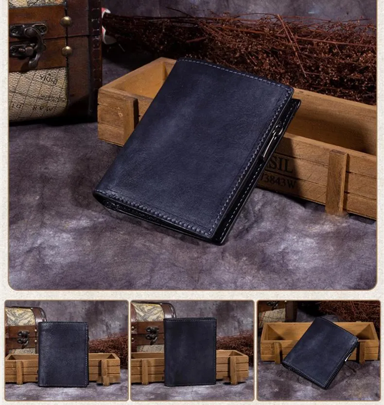 Grey Vintage Womens Leather Bifold Slim Brown Small Wallet BLue billfold Wallet Purse for Ladies