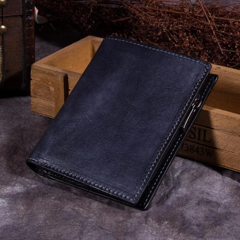 Grey Vintage Womens Leather Bifold Slim Brown Small Wallet BLue billfold Wallet Purse for Ladies