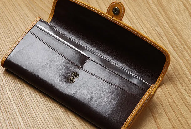 Handamde Leather Cute billfold Long Slim Wallet Bifold Clutch Cards Wallet Purse For Women Girl
