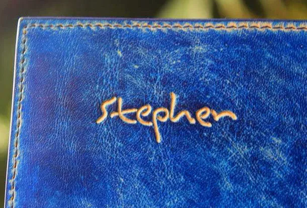 Handcraft vintage distress blue bird leather hand dyed billfold wallet for women