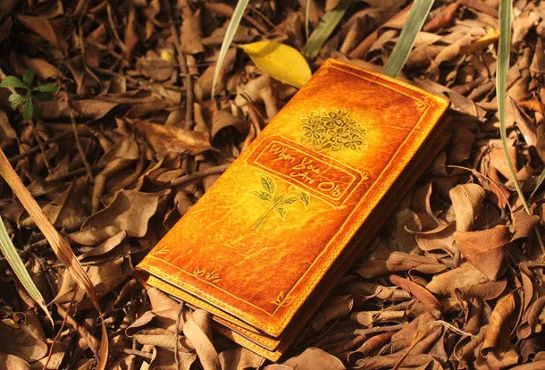 Handcraft vintage distress floral leather hand dyed long wallet for women girl lady