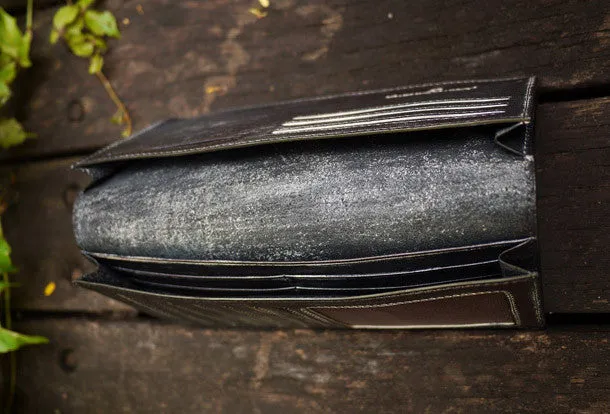 Handcraft vintage distress magic leather hand dyed long wallet for men/women