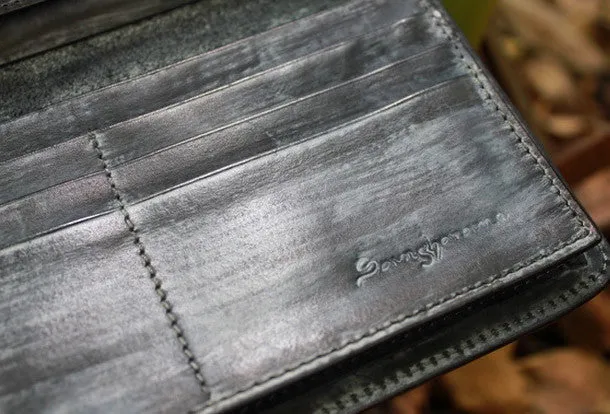 Handcraft vintage distress raining leather hand dyed long wallet for men/women