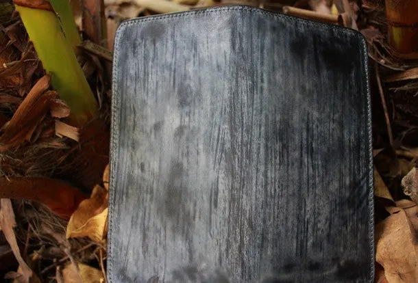 Handcraft vintage distress raining leather hand dyed long wallet for men/women