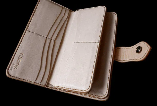 Handcraft vintage hand painting Dahlia pinnata leather long wallet for women