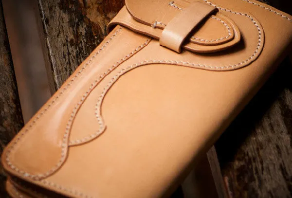 Handmade beige leather men biker wallet Long wallet with multi cards clutch for men