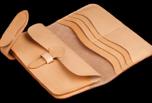 Handmade beige leather men biker wallet Long wallet with multi cards clutch for men