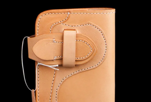 Handmade beige leather men biker wallet Long wallet with multi cards clutch for men