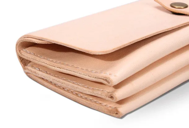 Handmade beige modern minimalist leather phone clutch long wallet for women