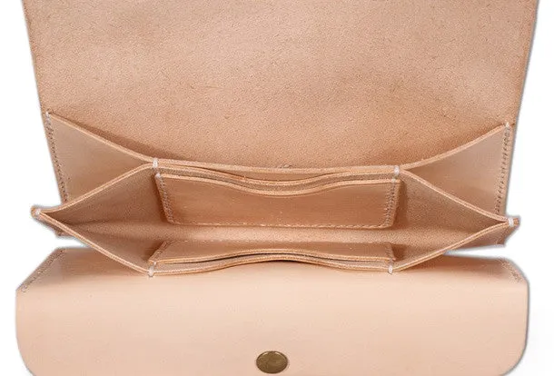 Handmade beige modern minimalist leather phone clutch long wallet for women