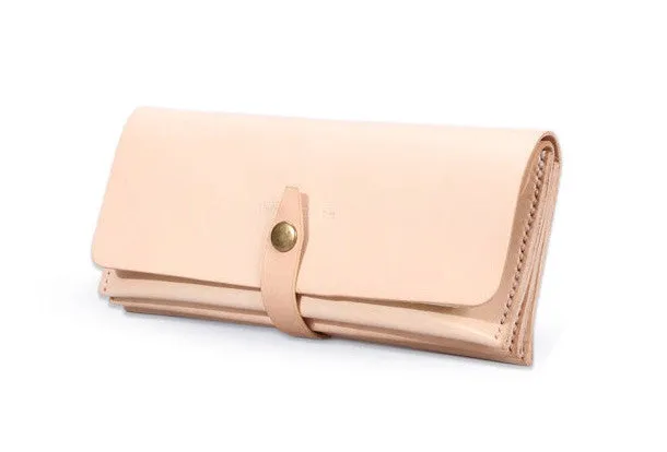 Handmade beige modern minimalist leather phone clutch long wallet for women