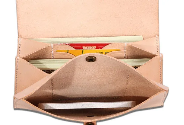 Handmade beige modern minimalist leather phone clutch long wallet for women