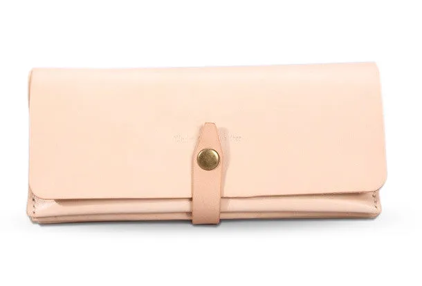 Handmade beige modern minimalist leather phone clutch long wallet for women