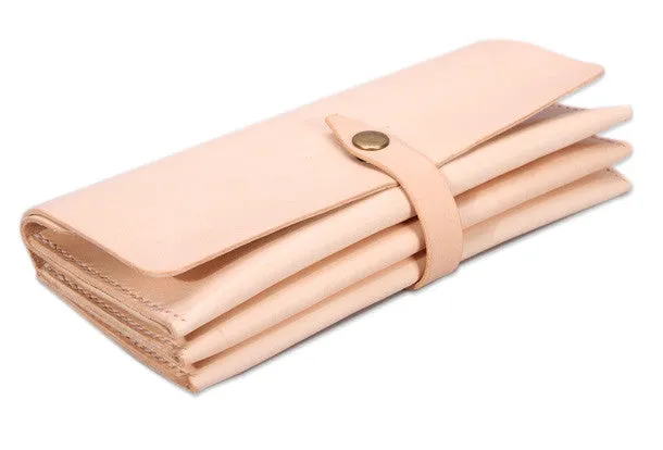 Handmade beige modern minimalist leather phone clutch long wallet for women