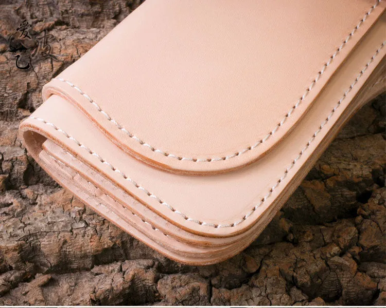 Handmade Biker Wallet beige Leather Biker Wallet with Chain Bifold Long Wallet for Men
