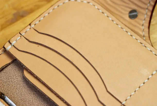Handmade Biker Wallet beige Leather Biker Wallet with Chain Bifold Long Wallet for Men
