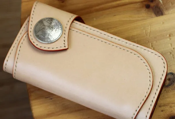 Handmade Biker Wallet beige Leather Biker Wallet with Chain Bifold Long Wallet for Men