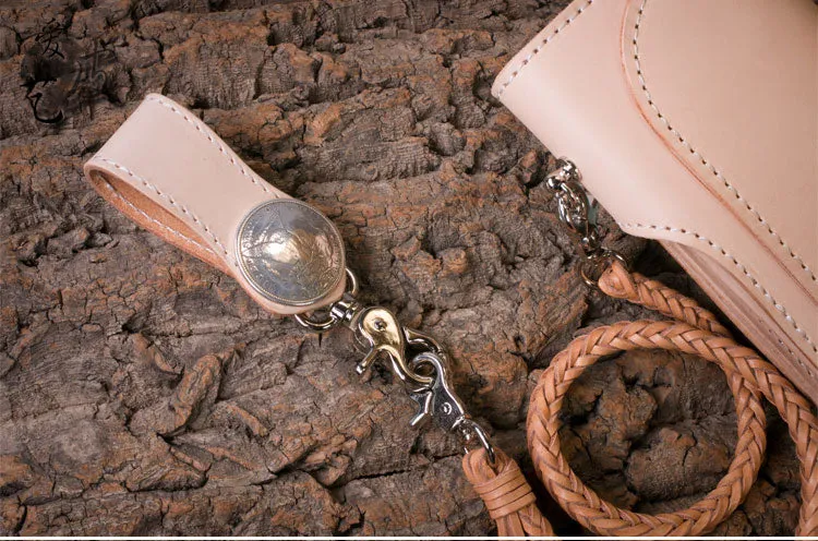 Handmade Biker Wallet beige Leather Biker Wallet with Chain Bifold Long Wallet for Men