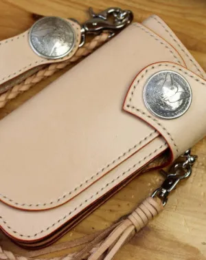 Handmade Biker Wallet beige Leather Biker Wallet with Chain Bifold Long Wallet for Men