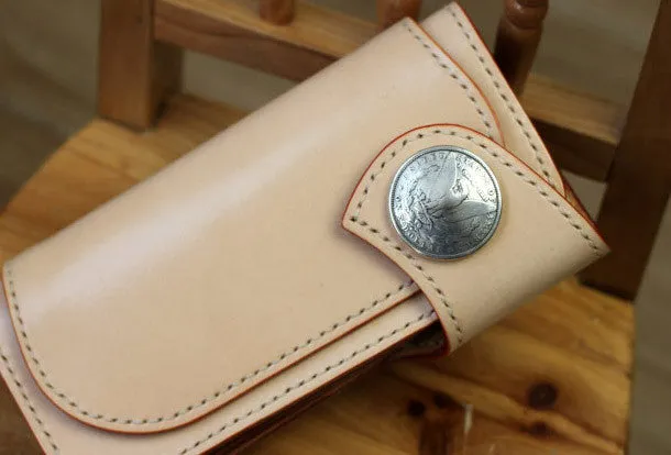 Handmade Biker Wallet beige Leather Biker Wallet with Chain Bifold Long Wallet for Men