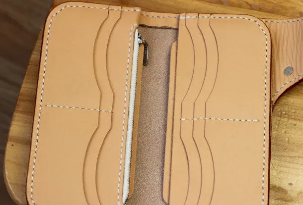 Handmade Biker Wallet beige Leather Biker Wallet with Chain Bifold Long Wallet for Men