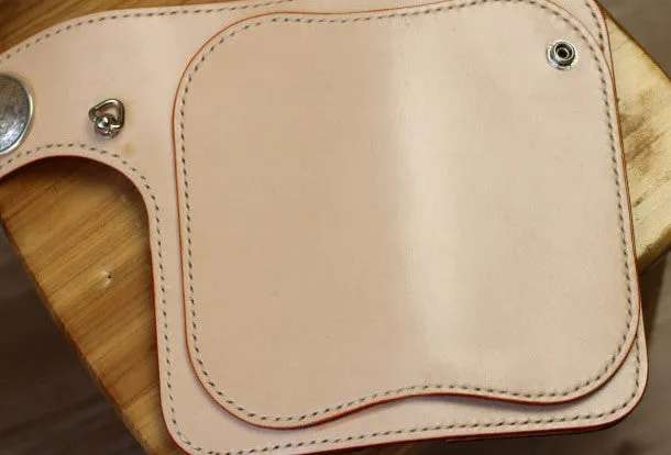 Handmade Biker Wallet beige Leather Biker Wallet with Chain Bifold Long Wallet for Men
