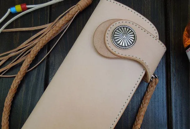 Handmade biker wallet leather biker wallet chain bifold beige Long wallet purse for men
