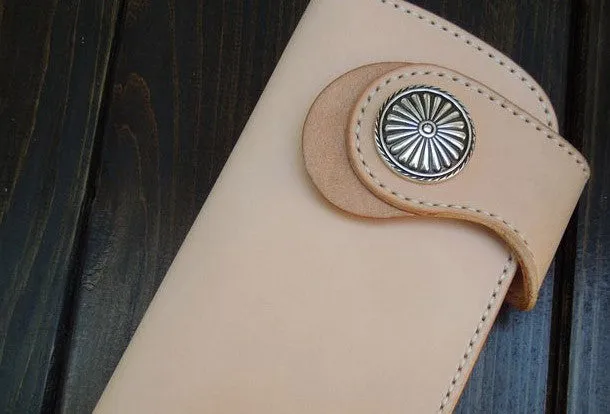 Handmade biker wallet leather biker wallet chain bifold beige Long wallet purse for men