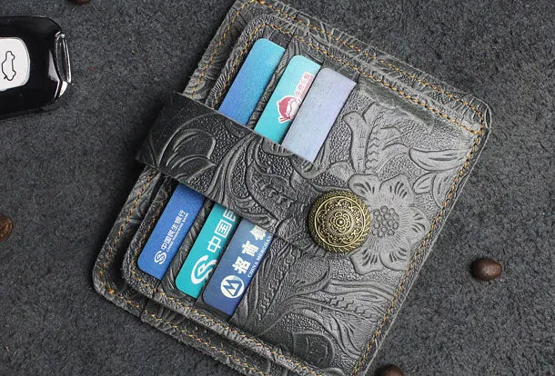 Handmade billfold Leather Wallet Cards Wallet Flowral Leather billfold Wallet For Men Women