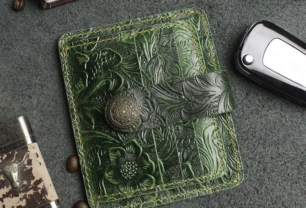 Handmade billfold Leather Wallet Cards Wallet Flowral Leather billfold Wallet For Men Women