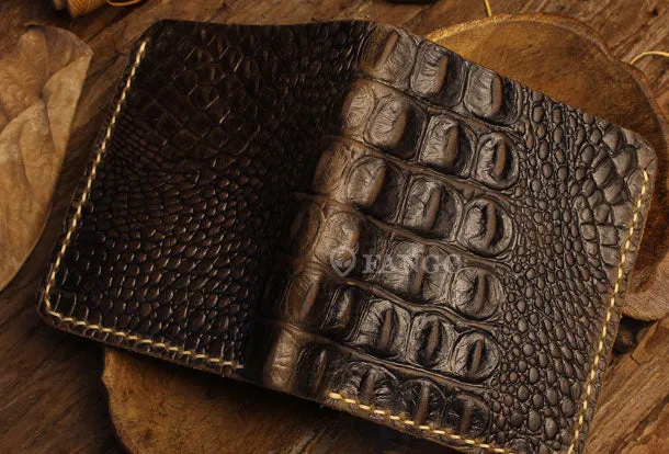 Handmade billfold leather wallet crocodile style leather billfold wallet for men women
