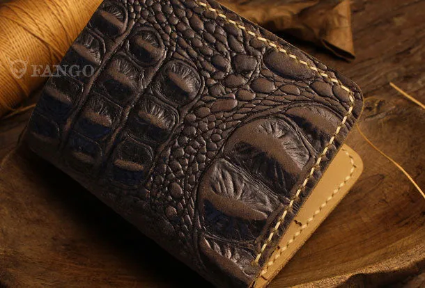 Handmade billfold leather wallet crocodile style leather billfold wallet for men women