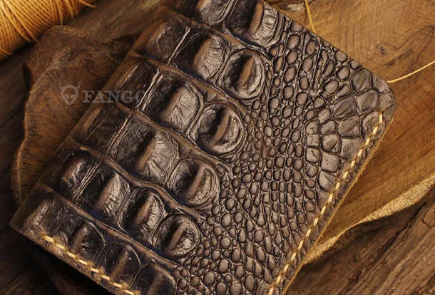 Handmade billfold leather wallet crocodile style leather billfold wallet for men women