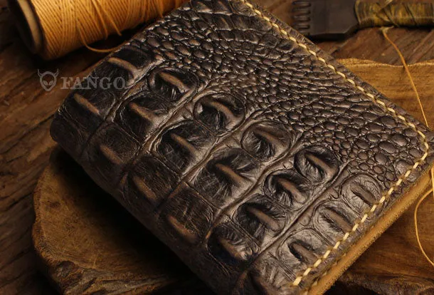 Handmade billfold leather wallet crocodile style leather billfold wallet for men women