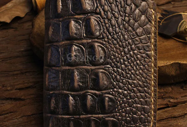 Handmade billfold leather wallet crocodile style leather billfold wallet for men women
