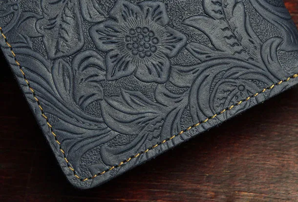 Handmade billfold Leather Wallet Floral Leather billfold Passport Wallet Purse For Men Women