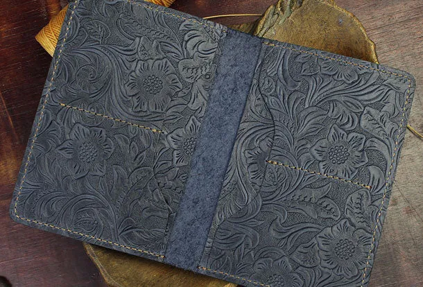 Handmade billfold Leather Wallet Floral Leather billfold Passport Wallet Purse For Men Women