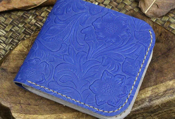 Handmade billfold leather wallet floral leather billfold wallet for men women
