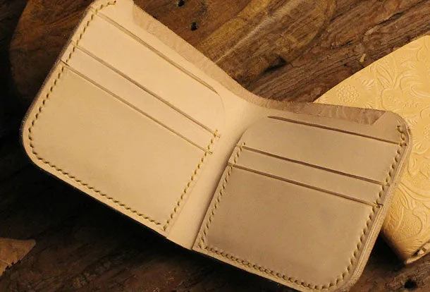 Handmade billfold leather wallet floral leather billfold wallet for men women