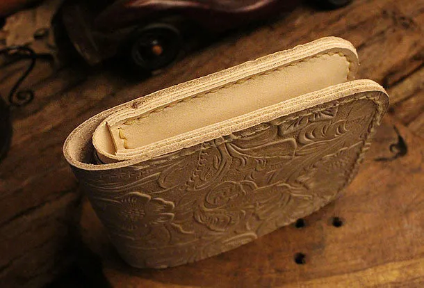 Handmade billfold leather wallet floral leather billfold wallet for men women