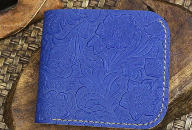 Handmade billfold leather wallet floral leather billfold wallet for men women
