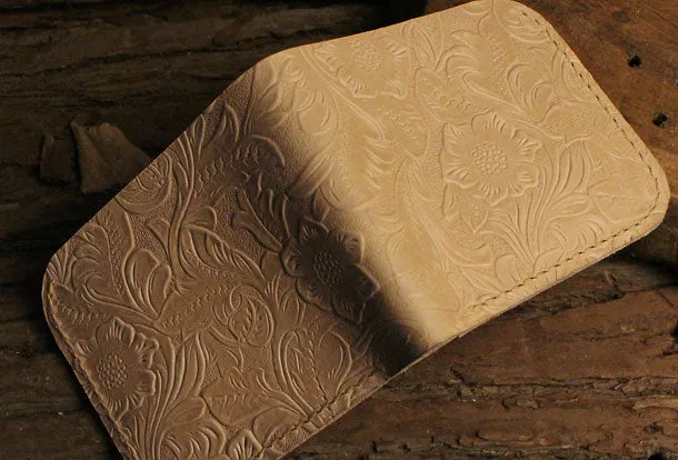 Handmade billfold leather wallet floral leather billfold wallet for men women