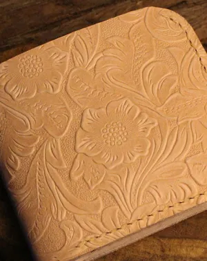 Handmade billfold leather wallet floral leather billfold wallet for men women