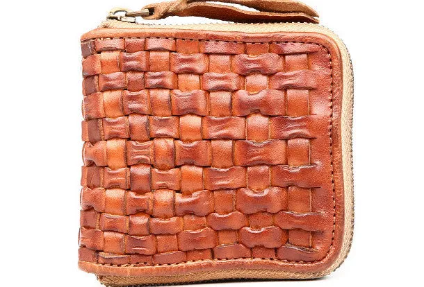 Handmade billfold leather wallet men zip braided leather billfold wallet for men him
