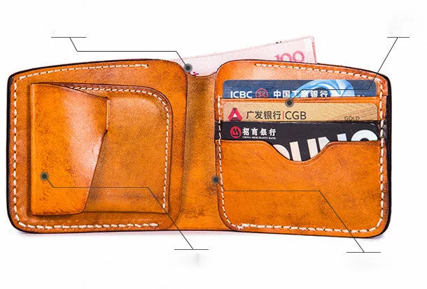 Handmade billfold wallet leather men blue green vintage wallet for men