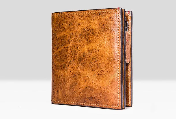 Handmade billfold wallet leather men zip multi cards vintage wallet for men